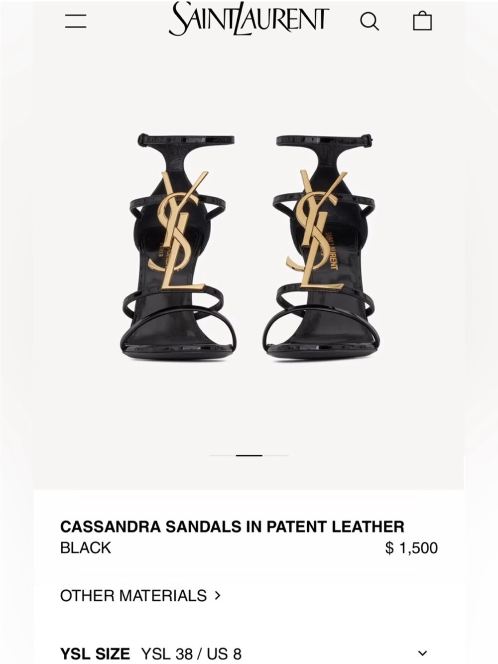 Saint Laurent Black Leather Stiletto Sandals with Gold YSL Logo - Picture 2 of 11